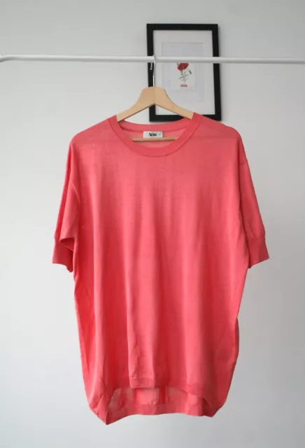 Acne Studios Blanc 100% Silk Coral Pink Top Knit Sweater Short Sleeve Shirt M