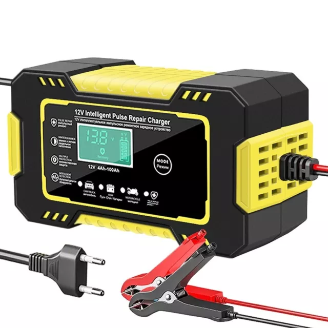 Chargeur Batterie Voiture Moto 12V Intelligent Reparation Impulsion LCD Plomb