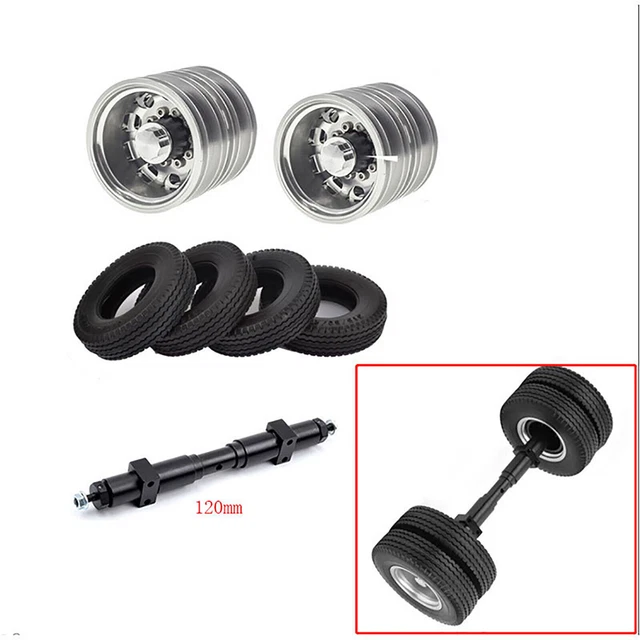 METAL REAR WHEEL Tires Rims Axle Upgrade Parts for 1 14 Tamiya