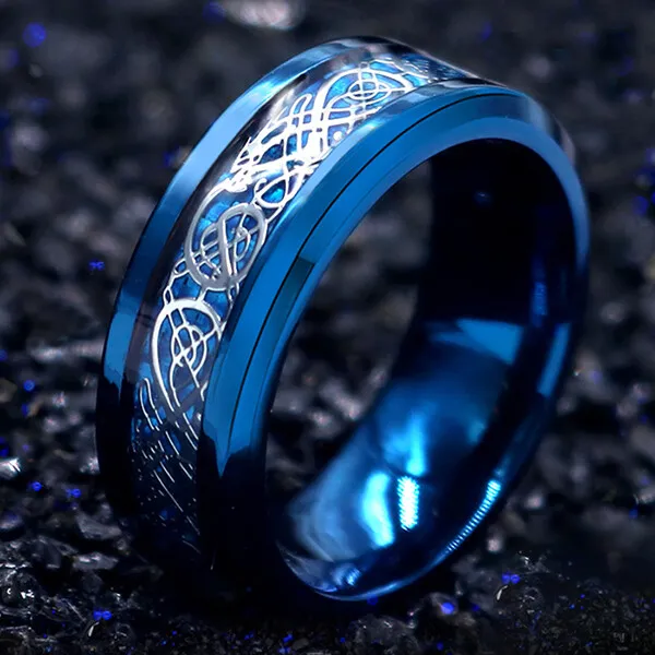 Mens/womens Stainless Steel Blue Crystal Dragon Band Ring Jewelry Hip hop Size 7