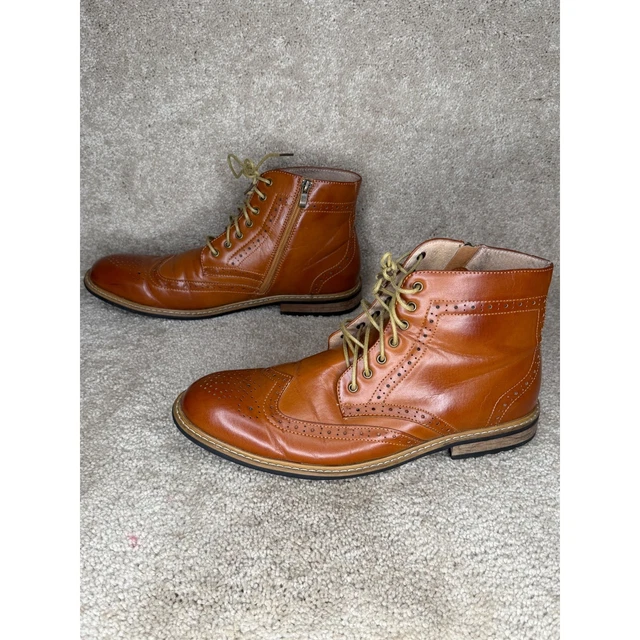 BRUNO MARC BERGEN-01 Wingtip Brogue Boots Mens 11 Tan Brown Side Zip ...