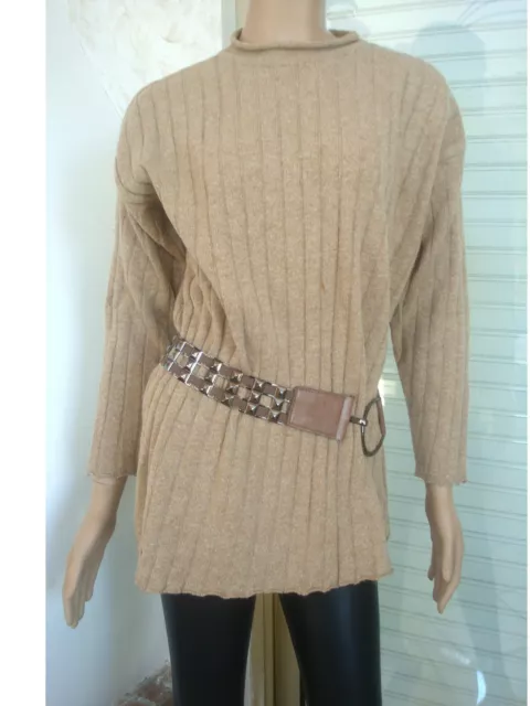 Pull Tunique Beige  50% Laine 20 % Soie T38/40 Neuf