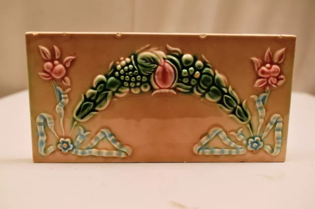 Antique Border Tile Japan Majolica Art Nouveau Festoon Garland Flower Saji "053