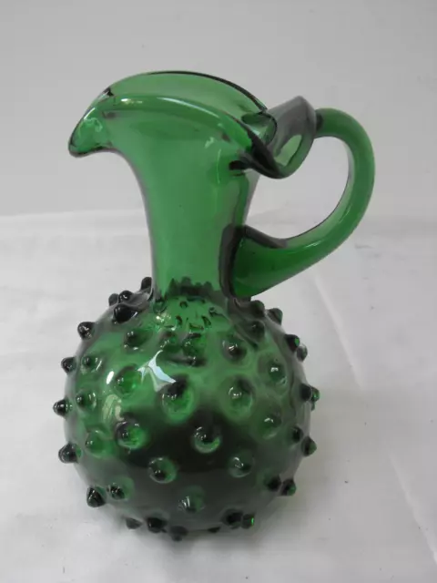 Vetreria Etrusca Empoli Verde grüne Noppenglas Vase Krug mit Henkel 19cm Vintage