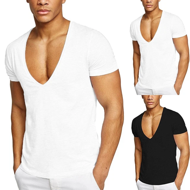 Maschile T-Shirt Scollo A V Top Atletica Traspirante Vestiti Comodo Alla Moda