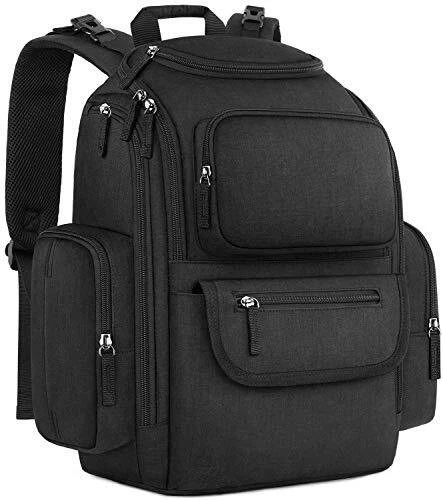 DIAPER BAG Backpack with Portable Changing Pad Insulated Pockets Black MANCRO
