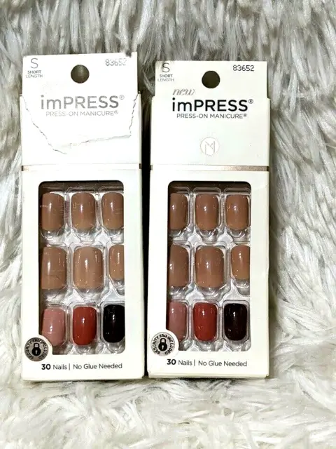 Lot 2 X KISS imPRESS Brown Nude Press On Nails Before Sunset Short 30ea Total 60