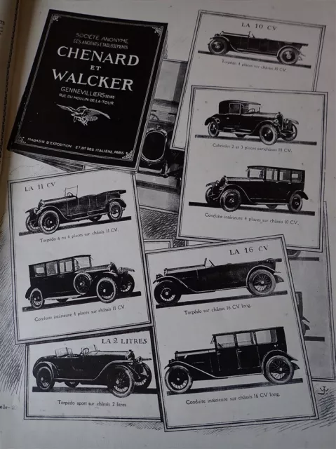 CHENARD & WALCKER automobile publicité papier ILLUSTRATION AUTO 1925 col