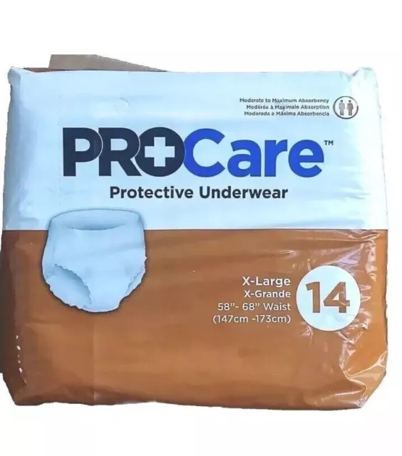 NEW   14 ProCare Adult Protective Underwear  SIZE  XL 58”-68” Waist