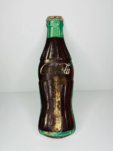 VINTAGE 1950's COCA COLA BOTTLE TIN LITHO ADVERTISING THERMOMETER BY ROBERTSON