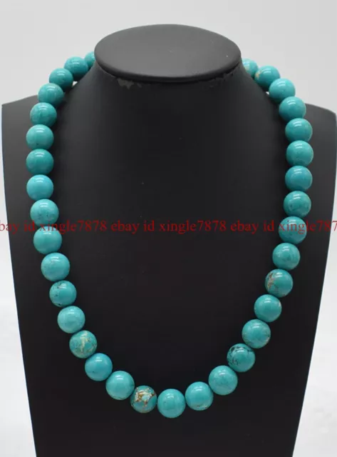 Long 18-50" Real 10mm Natural Blue Turquoise Round Gemstone Beads Necklace AAA+