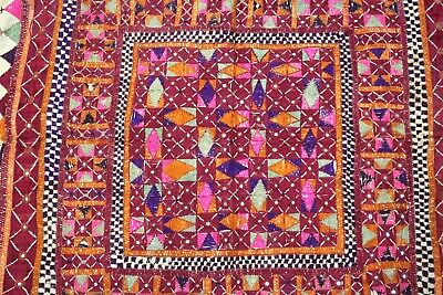 Vintage Kutchi Banjara Heavy Embroidery Tapestry Handmade Old Mirror Work Rare