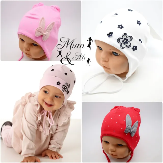 NEW Girls Hats Baby Toddler Aviator Cap Cotton Flower Striped Spring Lace Up Cap