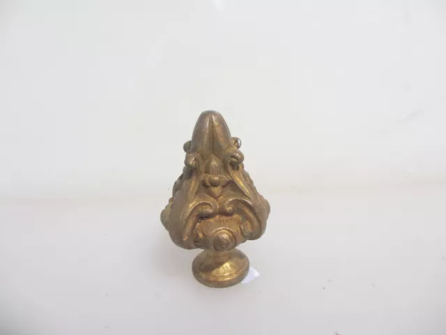 Antique Brass Furniture Finial Top Old Victorian Vintage Gold Gilt Rococo 3"H