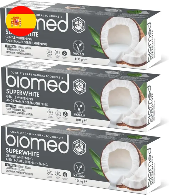 3x100g Pasta de dientes blanqueadora 97% natural Biomed. Fortalecedora esmalte