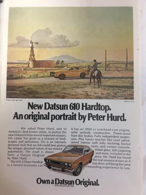 Vintage Magazine Print Ad 1973  Datsun 610 Hardtop With Cowboy