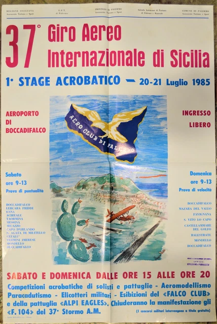 Manifesto Pubblicitario 37° Giro Aereo Di Sicilia  Aeroporto Boccadifalco 85