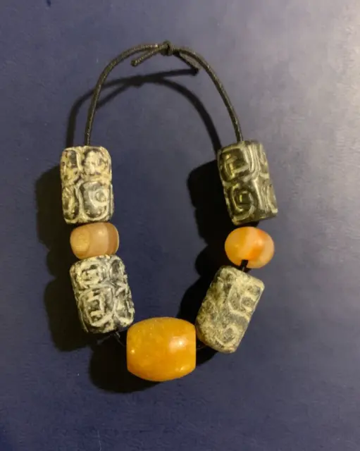 Old carved Stone Beads , Antique Agate Polished Stones, African trade beads,