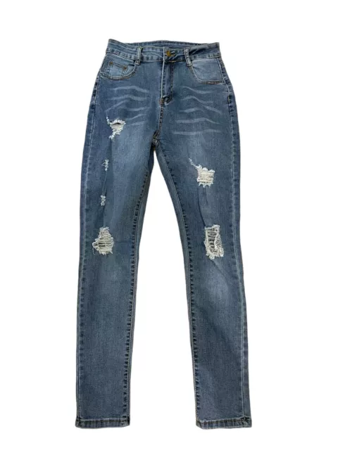 Shein blue denim ripped skinny jeans womens size small (GJ25)