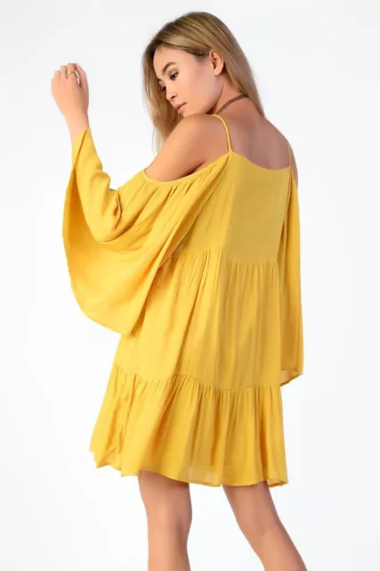 Glamorous Tall Cold Shoulder Dress Mustard Size UK 12 LF7 PP 08 3