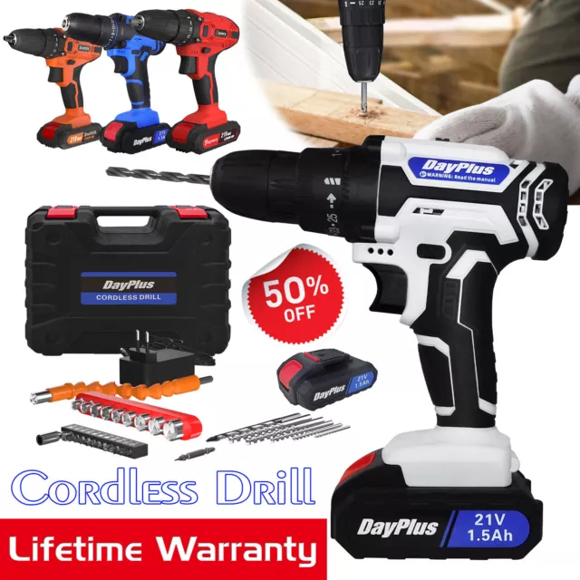 Cordless Drills Driver + 1.5Ah Battery Rechargeable 21V Electric Screwdriver Set