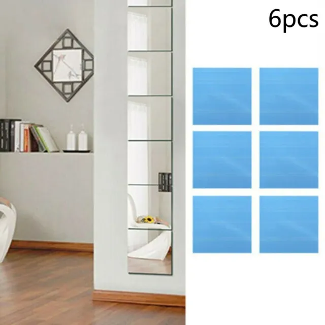 6PCS 30x30cm Miroir Carrelage Mural Autocollant Adhésif Pièce Décor Adhésif Art