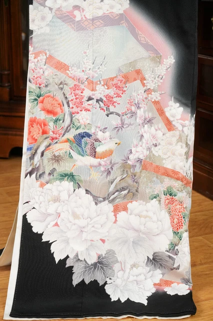 Dear Vanilla Japanese Silk Tomesode Kimono Women's Authentic Japan Vintage Mint 6
