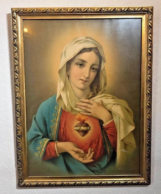 VINTAGE SACRED IMMACULATE Heart Of Mary Framed Print Religious Catholic ...