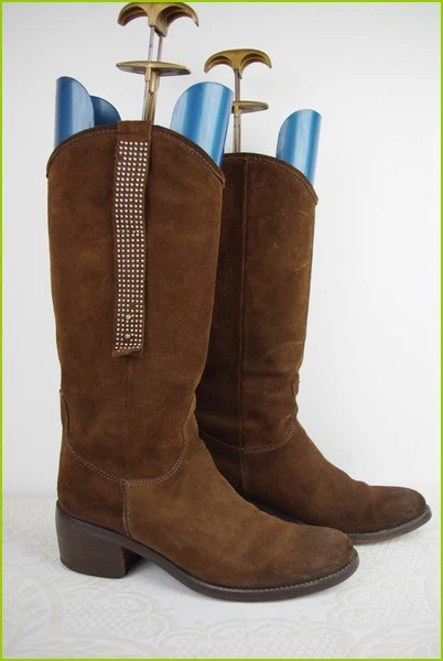 Bottes MINELLI Daim Clouté Marron Chocolat T 39 TBE