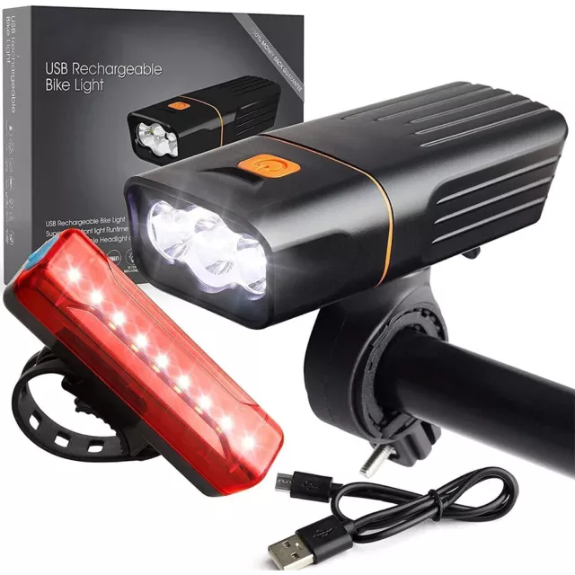 Super Bright Bicycle Light Set Light Rechargeable Waterproof Front &Rear Lamp 2