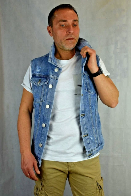 Gilet jeans uomo Giubbotto in Denim Smanicato Giubbino di Cotone Slim Fit M L XL