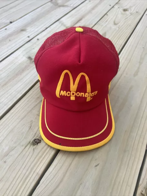 Vintage 70s 80s Mcdonalds SnapBack Trucker Hat 3 Stripe Red Yellow USA