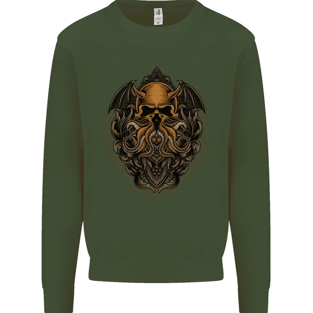 Felpa da uomo Cthulhu Octopus Kraken Devil Skull Demon 11