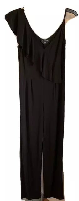 bebe Women's Size 6 Black Sleeveless Asymmetrical Ruffle Stretch Jumpsuit NWT
