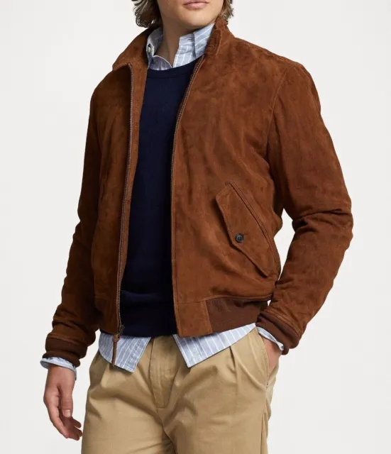 New Brown Leather Jacket Men Pure Suede Slim Fit Flight/Bomber Size S M L XL XXL