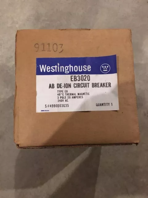 Westinghouse Eb3020 3 Pole 20Amp 240V Circuit Breaker New In Box