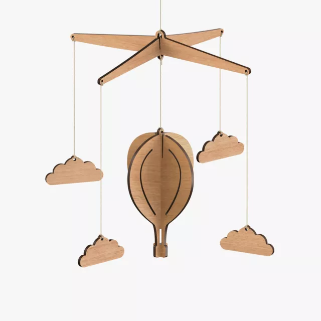 Byrne Woodware Wood Australian Hot Air Balloon Modern Baby Mobile Nursery Decor