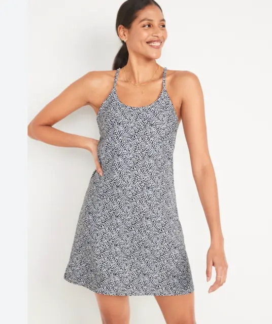 NWT MEDIUM TALL MT Old Navy Active Cami PowerSoft Mini Dress Leopard Black Gray