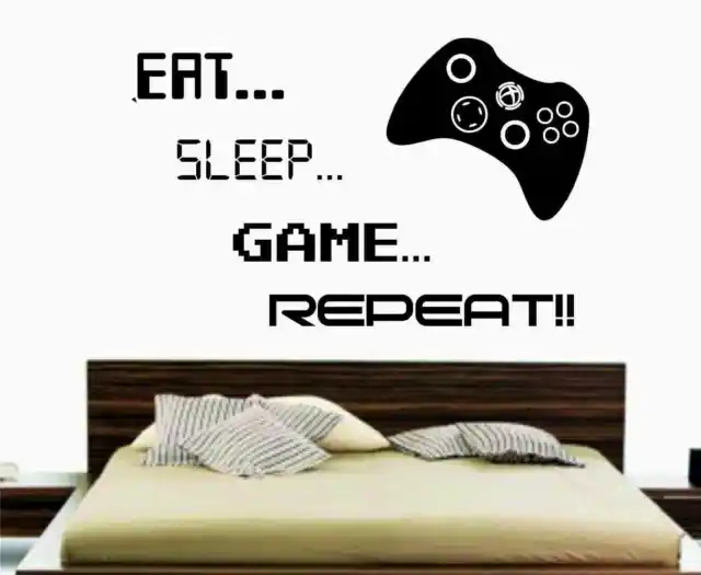 Eat Sleep Game Repeat Gamer Bedroom Vinyl Wall Art Xbox Gaming Decor Retro
