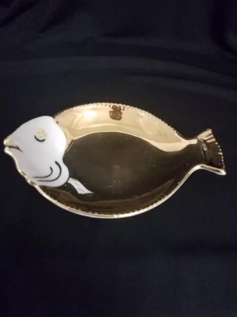 Vintage  MCM LIMOGES France French Fish Shaped Porcelain Plate Dish Gold