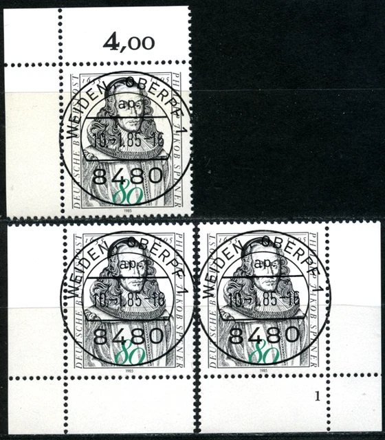 Bund Eckrand "Philipp J. Spener", 3 verschied, Form-Nr 1, MiNr 1235