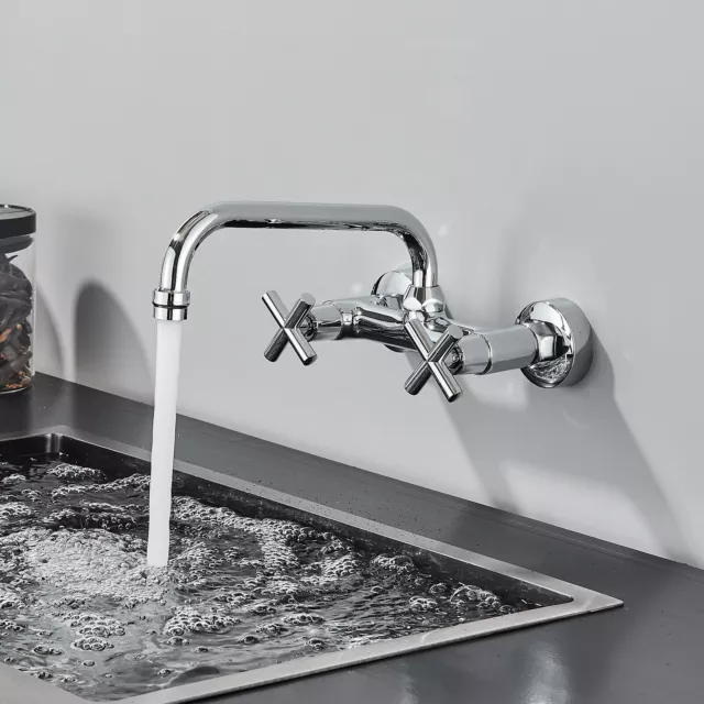 Chrome Bathroom Sink Basin Faucet Set Bath Mixer Taps Solid Brass Wall Mounted