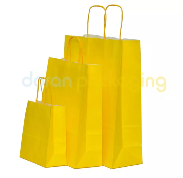 Yellow Paper Bags Twist Handle Party and Gift Carrier / Paper Bags With Handles