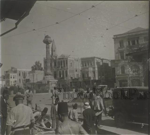 SYRIE SYRIA Damas Place Photo Plaque de verre stereo Vintage 1928