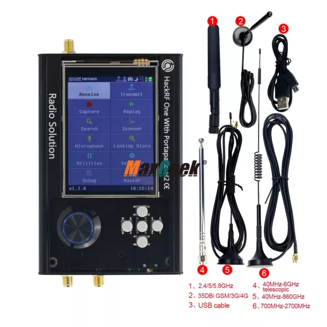 PortaPack H2+HackRF One R9 V1.8.x +5 Antennas+Data Cable 1MHz-6GHz SDR Radio