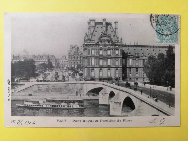 CPA ECRITE en 1904 PARIS PONT ROYAL et PAVILLON de FLORE Bateau Mouche