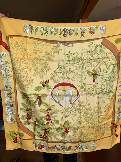 Hermes Scarf Carre 90 Neige d'Antan Last Snow Scarf Silk Yellow Women's