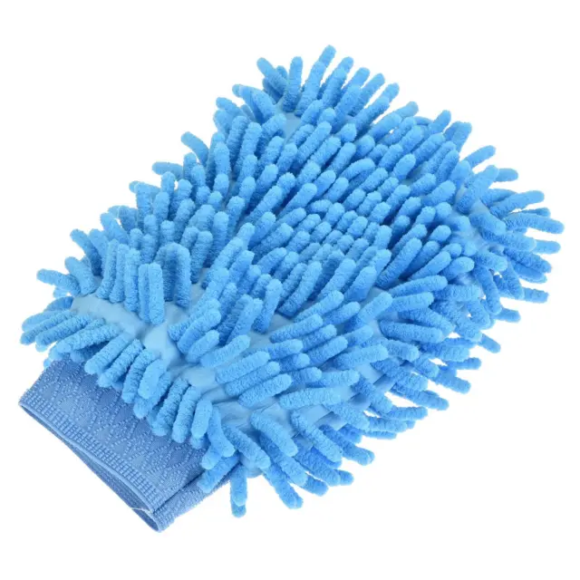 Guante de lavado de oruga de doble cara de microfibra para limpieza, azul