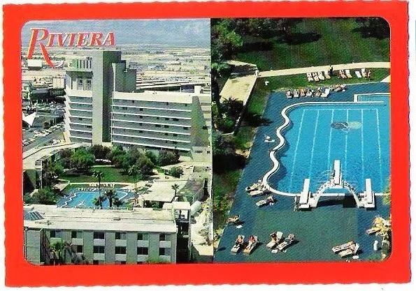 Riviera Hotel Casino Las Vegas NV aerial Old Swimming Pool Vintage postcard NOS