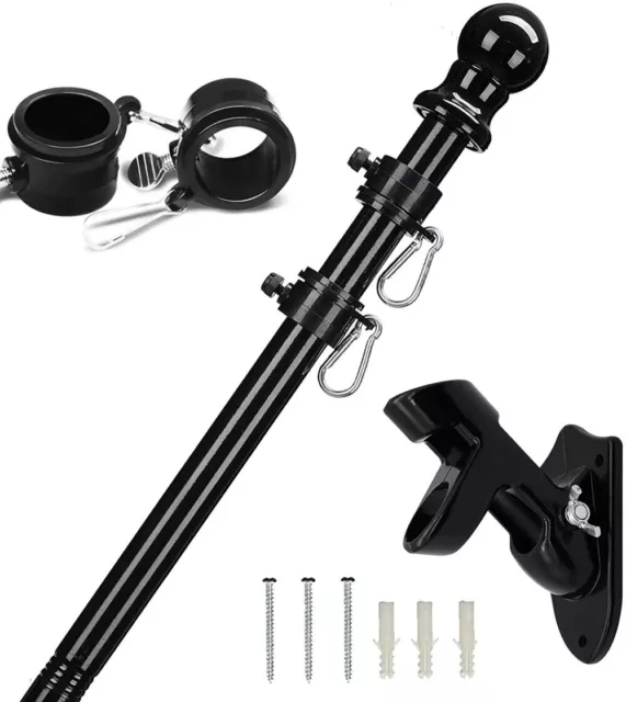 6Ft Flag Pole Kit Flag Pole House Porch Black Holder Wall Mounting Bracket Kit